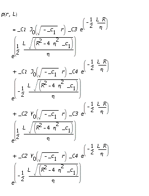 p(r,L) = _C1*BesselJ(0,(-_c[1])^(1/2)*r)*_C3*exp(-1/2/eta*L*R)*exp(1/2*1/eta*L*(R^2-4*eta^2*_c[1])^(1/2))+_C1*BesselJ(0,(-_c[1])^(1/2)*r)*_C4*exp(-1/2/eta*L*R)*exp(-1/2*1/eta*L*(R^2-4*eta^2*_c[1])^(1/2))+_C2*BesselY(0,(-_c[1])^(1/2)*r)*_C3*exp(-1/2/eta*L*R)*exp(1/2*1/eta*L*(R^2-4*eta^2*_c[1])^(1/2))+_C2*BesselY(0,(-_c[1])^(1/2)*r)*_C4*exp(-1/2/eta*L*R)*exp(-1/2*1/eta*L*(R^2-4*eta^2*_c[1])^(1/2))