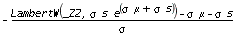 -(LambertW(_Z2,sigma*s*exp(sigma*mu+sigma*s))-sigma*mu-sigma*s)/sigma