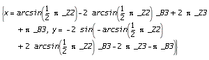{x = arcsin(1/2*Pi*_Z2)-2*arcsin(1/2*Pi*_Z2)*_B3+2*Pi*_Z3+Pi*_B3, y = -2*sin(-arcsin(1/2*Pi*_Z2)+2*arcsin(1/2*Pi*_Z2)*_B3-2*Pi*_Z3-Pi*_B3)}