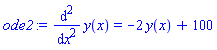 diff(diff(y(x), x), x) = -2*y(x)+100