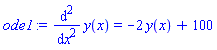diff(diff(y(x), x), x) = -2*y(x)+100