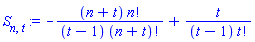 -(n+t)*factorial(n)/((t-1)*factorial(n+t))+t/((t-1)*factorial(t))