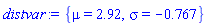 {mu = 2.92, sigma = -.767}