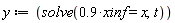 y := solve(.9*xinf = x, t)