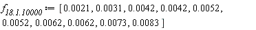 `f__18.1.10000` := [0.21e-2, 0.31e-2, 0.42e-2, 0.42e-2, 0.52e-2, 0.52e-2, 0.62e-2, 0.62e-2, 0.73e-2, 0.83e-2]