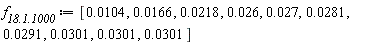 `f__18.1.1000` := [0.104e-1, 0.166e-1, 0.218e-1, 0.26e-1, 0.27e-1, 0.281e-1, 0.291e-1, 0.301e-1, 0.301e-1, 0.301e-1]