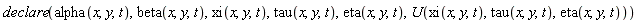 declare(alpha, beta, xi, tau, eta, U)