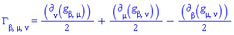 Physics:-Christoffel[beta, mu, nu] = (1/2)*Physics:-d_[nu](Physics:-g_[beta, mu], [X])+(1/2)*Physics:-d_[mu](Physics:-g_[beta, nu], [X])-(1/2)*Physics:-d_[beta](Physics:-g_[mu, nu], [X])