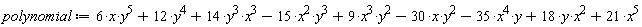 polynomial := 14*x^3*y^3+6*x*y^5+21*x^5-35*x^4*y+9*x^3*y^2-15*x^2*y^3+12*y^4+18*x^2*y-30*x*y^2