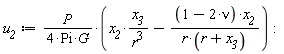 u__2 := Physics:-`*`(Physics:-`*`(P, Physics:-`^`(Physics:-`*`(Physics:-`*`(4, Pi), G), -1)), Physics:-`*`(x__2, Physics:-`*`(x__3, Physics:-`^`(Physics:-`^`(r, 3), -1)))-Physics:-`*`(Physics:-`*`(1-Physics:-`*`(2, nu), x__2), Physics:-`^`(Physics:-`*`(r, r+x__3), -1))):
