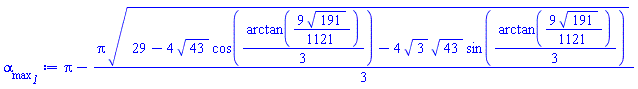 Pi-(1/3)*Pi*(29-4*43^(1/2)*cos((1/3)*arctan((9/1121)*191^(1/2)))-4*3^(1/2)*43^(1/2)*sin((1/3)*arctan((9/1121)*191^(1/2))))^(1/2)