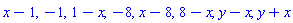 x-1, -1, 1-x, -8, x-8, 8-x, y-x, y+x