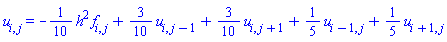 u[i, j] = -(1/10)*h^2*f[i, j]+(3/10)*u[i, j-1]+(3/10)*u[i, j+1]+(1/5)*u[i-1, j]+(1/5)*u[i+1, j]