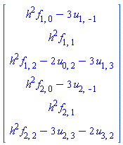Vector(6, {(1) = h^2*f[1, 0]-3*u[1, -1], (2) = h^2*f[1, 1], (3) = h^2*f[1, 2]-2*u[0, 2]-3*u[1, 3], (4) = h^2*f[2, 0]-3*u[2, -1], (5) = h^2*f[2, 1], (6) = h^2*f[2, 2]-3*u[2, 3]-2*u[3, 2]})