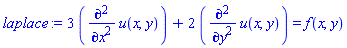 3*(diff(diff(u(x, y), x), x))+2*(diff(diff(u(x, y), y), y)) = f(x, y)