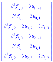 Vector(6, {(1) = h^2*f[1, 0]-3*u[1, -1], (2) = h^2*f[1, 1]-2*u[0, 1], (3) = h^2*f[1, 2]-2*u[0, 2]-3*u[1, 3], (4) = h^2*f[2, 0]-3*u[2, -1], (5) = h^2*f[2, 1]-2*u[3, 1], (6) = h^2*f[2, 2]-3*u[2, 3]-2*u[3, 2]})