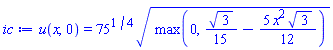 u(x, 0) = 75^(1/4)*max(0, (1/15)*3^(1/2)-(5/12)*x^2*3^(1/2))^(1/2)