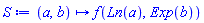 proc (a, b) options operator, arrow; f(Ln(a), Exp(b)) end proc