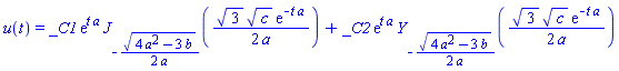 u(t) = _C1*exp(t*a)*BesselJ(-(1/2)*(4*a^2-3*b)^(1/2)/a, (1/2)*3^(1/2)*c^(1/2)*exp(-t*a)/a)+_C2*exp(t*a)*BesselY(-(1/2)*(4*a^2-3*b)^(1/2)/a, (1/2)*3^(1/2)*c^(1/2)*exp(-t*a)/a)