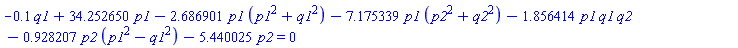 -.1*q1+34.252650*p1-2.686901*p1*(p1^2+q1^2)-7.175339*p1*(p2^2+q2^2)-1.856414*p1*q1*q2-.928207*p2*(p1^2-q1^2)-5.440025*p2 = 0
