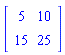 Matrix(2, 2, {(1, 1) = 5, (1, 2) = 10, (2, 1) = 15, (2, 2) = 25})