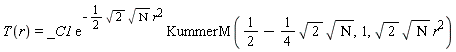 T(r) = _C1*exp(-(1/2)*sqrt(2)*sqrt(Nu)*r^2)*KummerM(1/2-(1/4)*sqrt(2)*sqrt(Nu), 1, sqrt(2)*sqrt(Nu)*r^2)