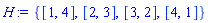 {[1, 4], [2, 3], [3, 2], [4, 1]}