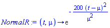 proc (t, mu) options operator, arrow; exp(-200*(t-mu)^2/mu^2) end proc