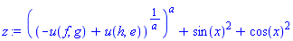 ((-u(f, g)+u(h, e))^(1/a))^a+sin(x)^2+cos(x)^2