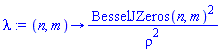 proc (n, m) options operator, arrow; BesselJZeros(n, m)^2/rho^2 end proc