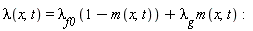 lambda(x, t) = `&lambda;__f0`*(1-m(x, t))+`&lambda;__g`*m(x, t)