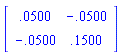 Matrix([[0.500000000000000e-1, -0.500000000000000e-1], [-0.500000000000000e-1, .150000000000000]])