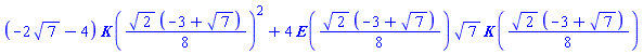 (-2*7^(1/2)-4)*EllipticK((1/8)*2^(1/2)*(-3+7^(1/2)))^2+4*EllipticE((1/8)*2^(1/2)*(-3+7^(1/2)))*7^(1/2)*EllipticK((1/8)*2^(1/2)*(-3+7^(1/2)))