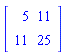 Matrix([[5, 11], [11, 25]])