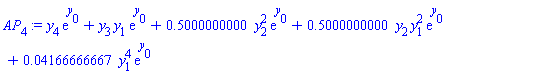 y[4]*exp(y[0])+y[3]*y[1]*exp(y[0])+.5000000000*y[2]^2*exp(y[0])+.5000000000*y[2]*y[1]^2*exp(y[0])+0.4166666667e-1*y[1]^4*exp(y[0])