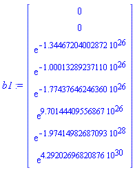 b1: = مصفوفة (8، 1، {(1، 1) = 0، (2، 1) = 0، (3، 1) = إكس (هفلوات (-1.3446720400287247e26))، (4، 1) = إكس هفلوت (-1.000132892371102e26))، (5، 1) = إكس (هفلوت (-1.7743764624635952e26))، (6، 1) = إكس (هفلوت (9.701444095568667e26))، (7، 1) = إكس 1.9741498268709318e28))، (8، 1) = إكس (هفلوات (4.2920269682087554e30))})