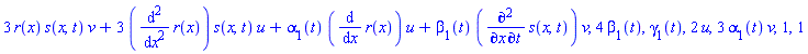 3*r(x)*s(x, t)*v+3*(diff(diff(r(x), x), x))*s(x, t)*u+alpha[1](t)*(diff(r(x), x))*u+beta[1](t)*(diff(diff(s(x, t), t), x))*v, 4*beta[1](t), gamma[1](t), 2*u, 3*alpha[1](t)*v, 1, 1
