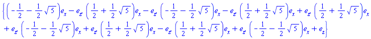 {Vector(3, {(1) = -1/2-(1/2)*5^(1/2), (2) = 0, (3) = -1}, attributes = [coords = cartesian]), Vector(3, {(1) = 1/2+(1/2)*5^(1/2), (2) = 0, (3) = -1}, attributes = [coords = cartesian]), Vector(3, {(1) = -1/2-(1/2)*5^(1/2), (2) = 0, (3) = -1}, attributes = [coords = cartesian]), Vector(3, {(1) = 1/2+(1/2)*5^(1/2), (2) = 0, (3) = 1}, attributes = [coords = cartesian]), Vector(3, {(1) = 1/2+(1/2)*5^(1/2), (2) = 0, (3) = 1}, attributes = [coords = cartesian]), Vector(3, {(1) = -1/2-(1/2)*5^(1/2), (2) = 0, (3) = 1}, attributes = [coords = cartesian]), Vector(3, {(1) = 1/2+(1/2)*5^(1/2), (2) = 0, (3) = -1}, attributes = [coords = cartesian]), Vector(3, {(1) = 1/2+(1/2)*5^(1/2), (2) = 0, (3) = 1}, attributes = [coords = cartesian]), Vector(3, {(1) = -1/2-(1/2)*5^(1/2), (2) = 0, (3) = 1}, attributes = [coords = cartesian])}