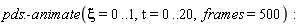 pds:-animate(xi = 0 .. 1, t = 0 .. 20, frames = 500):
