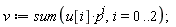 v := sum(u[i]*p^i, i = 0 .. 2);