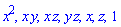 x^2, x*y, x*z, y*z, x, z, 1