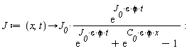 J := proc (x, t) options operator, arrow; J__0*exp(J__0*varepsilon*phi*t)/(exp(J__0*varepsilon*phi*t)+exp(C__0*varepsilon*phi*x)-1) end proc: