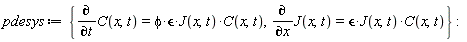 pdesys := {diff(C(x, t), t) = phi*epsilon*J(x, t)*C(x, t), diff(J(x, t), x) = epsilon*J(x, t)*C(x, t)}:
