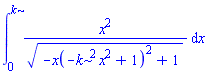 int(x^2/(-x(-k^2*x^2+1)^2+1)^(1/2), x = 0 .. k)