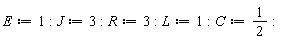 E := 1; J := 3; R := 3; L := 1; C := 1/2