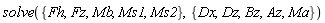 solve({Fh, Fz, Mb, Ms1, Ms2}, {Az, Bz, Dx, Dz, Ma})