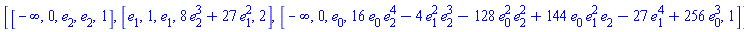 [[-infinity, 0, e[2], e[2], 1], [e[1], 1, e[1], 8*e[2]^3+27*e[1]^2, 2], [-infinity, 0, e[0], 16*e[0]*e[2]^4-4*e[1]^2*e[2]^3-128*e[0]^2*e[2]^2+144*e[0]*e[1]^2*e[2]-27*e[1]^4+256*e[0]^3, 1]]