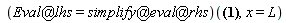 (`@`(Eval, lhs) = `@`(`@`(simplify, eval), rhs))(diff(diff(w(x), x), x) = F*(6*(-(1/2)*a^2/L^2+(1/3)*a^3/L^3)*x+2*a^2/L-a^3/L^2)/EI, x = L)