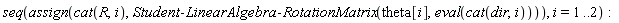 seq(assign(cat(R, i), Student:-LinearAlgebra:-RotationMatrix(theta[i], eval(cat(dir, i)))), i = 1 .. 2)