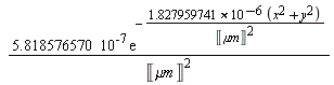 5.818576570*10^(-7)*exp(`&ndash;`((1.827959741*10^(-6))*(x^2+y^2)/Unit('`&mu;m`')^2))/Unit('`&mu;m`')^2